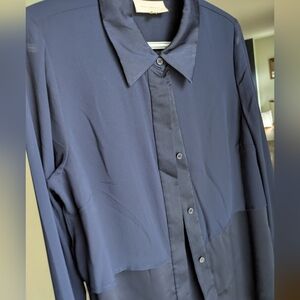 Navy Button-Up Blouse